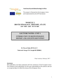Module 2 Biotechnology: History, State of the Art, Future. Lecture Notes