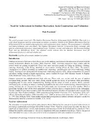 Need for Achievement in Outdoor Recreation: Scale Construction and Validation