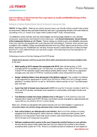 User Friendliness of Safety Features Has Large Impact on Quality and Reliability Ratings of New Vehicles, J.D