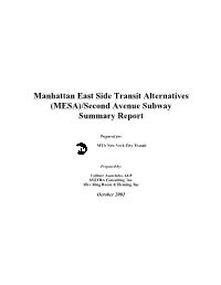 Manhattan East Side Transit Alternatives (MESA)/Second Avenue Subway Summary Report