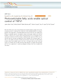 Photoswitchable Fatty Acids Enable Optical Control of TRPV1