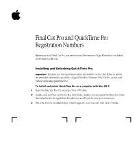 Final Cut Pro and Quicktime Prro Registration Numbers