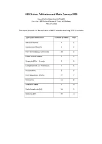 HBSC Ireland Publications and Media Coverage 2020