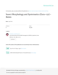 Insect Morphology and Systematics (Ento-131) - Notes