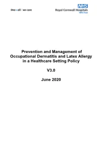 Prevention and Management of Occupational Dermatitis and Latex Allergy in a Healthcare Setting Policy