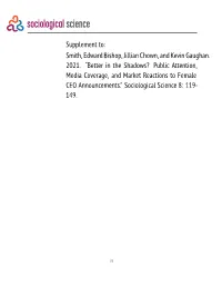 Supplement To: Smith, Edward Bishop, Jillian Chown, and Kevin Gaughan. 2021. “Better in the Shadows? Public Attention, Media C