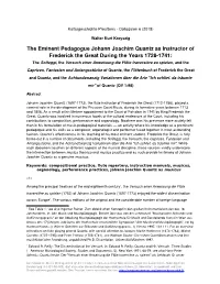 The Eminent Pedagogue Johann Joachim Quantz As Instructor Of