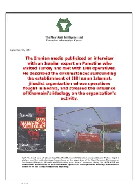 The Iranian Media Publicized an Interview with an Iranian Expert on Palestine Who Visited Turkey and Met with IHH Operatives