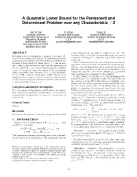 A Quadratic Lower Bound for the Permanent and Determinant Problem Over Any Characteristic \= 2