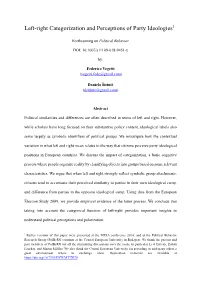 Left-Right Categorization and Perceptions of Party Ideologies1