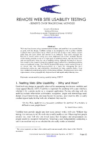 Remote Web Site Usability Testing - Benefits Over Traditional Methods