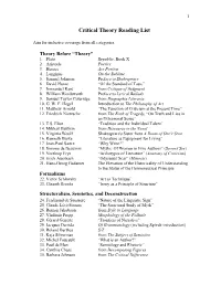 Critical Theory Reading List