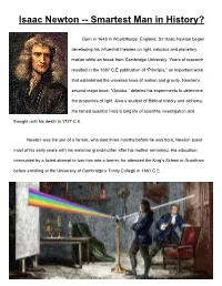 Isaac Newton -- Smartest Man in History?