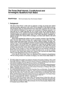 The Torres Strait Islands: Constitutional and Sovereignty Questions Post- Mabo