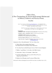Tikkun Olam: a New Terminology for Social and Economic Reform and Its Biblical, Rabbinic and Mystical Roots