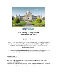 B.C. Today – Daily Report September 10, 2019 Today In
