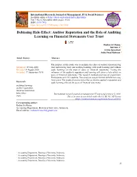 Debiasing Halo Effect: Auditor Reputation and the Role of Auditing Learning on Financial Statements User Trust