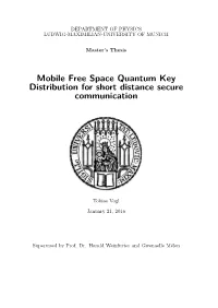 Mobile Free Space Quantum Key Distribution for Short Distance Secure Communication