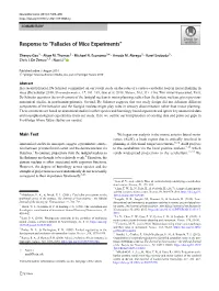 Response to “Fallacies of Mice Experiments”