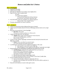 Romeo and Juliet Act 1 Notes