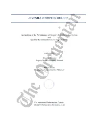 An Analysis of the Performance of Oregon's Juvenile Justice System