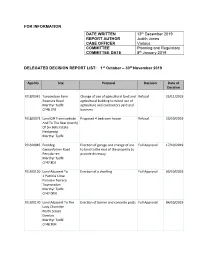 FOR INFORMATION DELEGATED DECISION REPORT LIST: 1St
