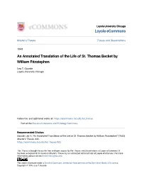 An Annotated Translation of the Life of St. Thomas Becket by William Fitzstephen