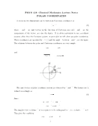 Classical Mechanics Lecture Notes POLAR COORDINATES