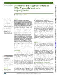 Mnemonics for Diagnostic Criteria of DSM V Mental Disorders: a Scoping Review