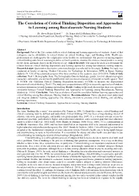 The Correlation of Critical Thinking Disposition and Approaches to Learning Among Baccalaureate Nursing Students