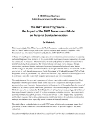 The DWP Work Programme - the Impact of the DWP Procurement Model on Personal Service Innovation