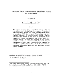 1 Reputational Risk and Conflicts of Interest in Banking And