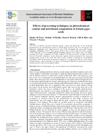 Effects of Processing Techniques on Phytochemical Content And