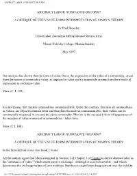 Abstract Labor: Substance Or Form