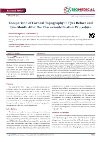 Comparison of Corneal Topography in Eyes Before and One Month After the Phacoemulsification Procedure