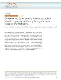 Complement C3a Signaling Facilitates Skeletal Muscle Regeneration by Regulating Monocyte Function and Trafﬁcking