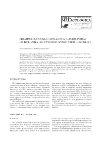 Freshwater Snails (Mollusca: Gastropoda) of Bulgaria: an Updated Annotated Checklist