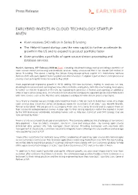 Press Release EARLYBIRD INVESTS in CLOUD TECHNOLOGY