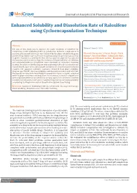 Enhanced Solubility and Dissolution Rate of Raloxifene Using Cycloencapsulation Technique