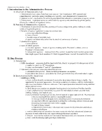 I. Introduction to the Administrative Process II. Due Process