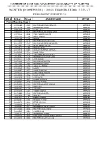 2011 Examination Result Permanent Exemption