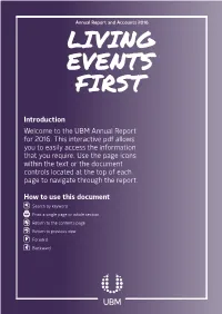 Introduction Welcome to the UBM Annual Report for 2016. This Interactive Pdf Allows You to Easily Access the Information That You Require
