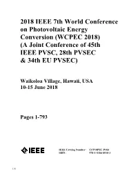 WCPEC 2018) (A Joint Conference of 45Th IEEE PVSC, 28Th PVSEC & 34Th EU PVSEC