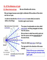 Ch. 25 the Reflection of Light 25.1 Wave Fronts and Rays We Are All Familiar with Mirrors
