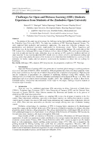 Challenges for Open and Distance Learning (ODL) Students: Experiences from Students of the Zimbabwe Open University