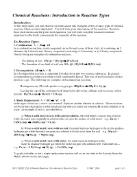 Chemical Reactions: Introduction to Reaction Types