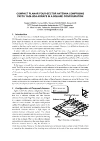 Compact Planar Four-Sector Antenna Comprising Patch Yagi-Uda Arrays in a Square Configuration