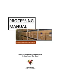 “Processing Manual” for Special Collections