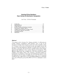 Hunting Prime Numbers from Human to Electronic Computers