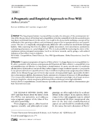 A Pragmatic and Empirical Approach to Free Will Andrea Lavazza(Α)